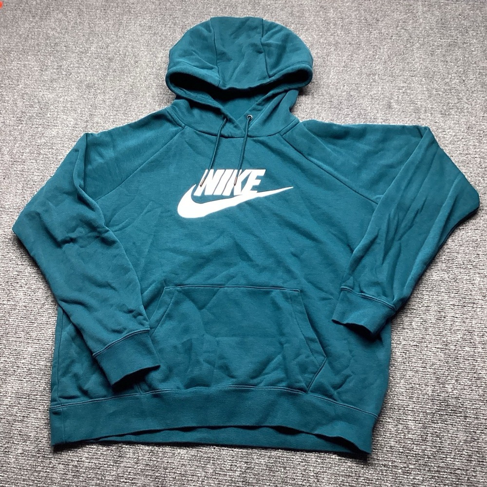 Nike Sportswear Futura Logo Hoodie Mens Large Teal Blue Fleece Pullover BV4126